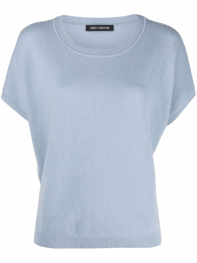 Iris Von Arnim Kazumi Short-sleeve Knitted Top In Blue