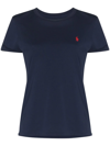 Polo Ralph Lauren Blue Crewneck T-shirt With Contrasting Logo Embrodery In Cotton Woman