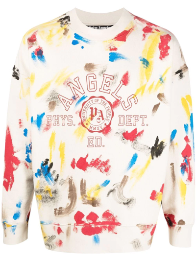 Palm Angels Painted-effect Logo Cotton-jersey Sweatshirt In White