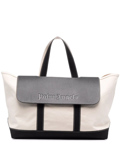 Palm Angels Logo-flap Tote Bag In Black Black