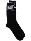 Versace Jeans Couture Logo Intarsia Cotton Mesh Socks In Black,white