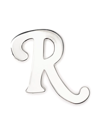 Raf Simons Logo-plaque Brass Pin In Silver