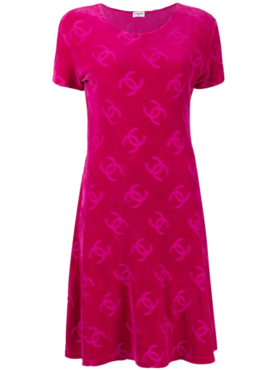 Pre-owned Chanel 1996 Cc-print T-shirt Dress In Pink