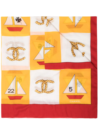 Pre-owned Chanel 1990s Sailing-print Scarf In Yellow