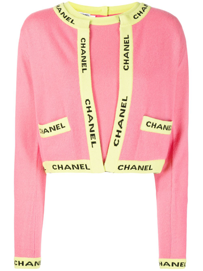 Pre-owned Chanel 1995 Knitted Cashmere Cardigan And Top Set In Pink