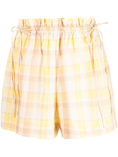 Oroton Check Paperbag-waist Shorts In Yellow