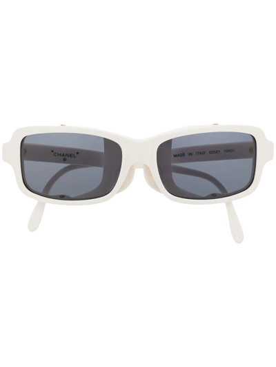 Pre-owned Chanel 1990s Cc Rectangular-frame Sunglasses In White