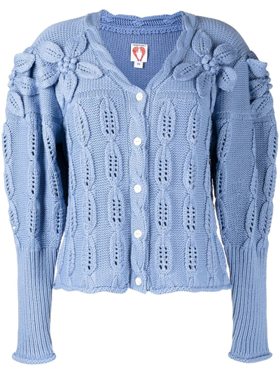 Shrimps Minnie Embellished Cable-knit Merino Wool-blend Cardigan In Forever Blue