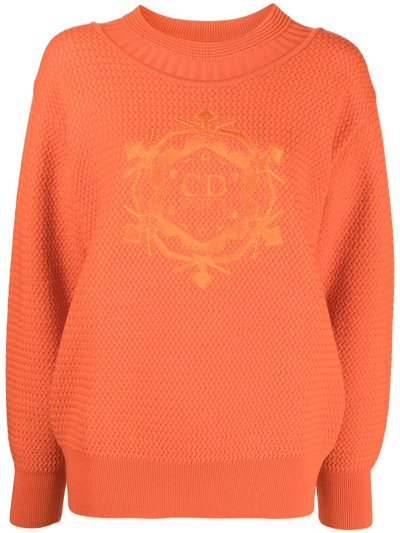 Pre-owned Dior 1990s  Logo-embroidered Knitted Jumper In Orange