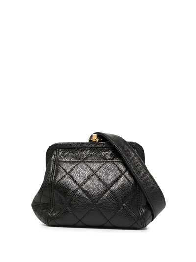 Pre-owned Chanel 1997 Cc Diamond-quilted Belt Bag In Black