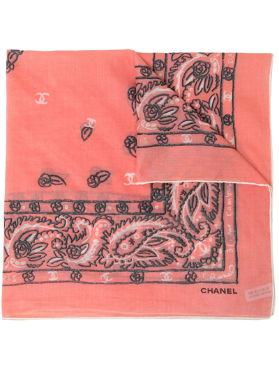 Pre-owned Chanel 1990s Cc Paisley-print Scarf In Pink