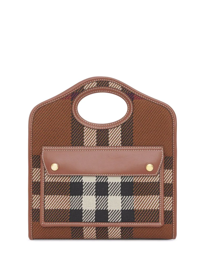 Burberry Mini Knitted Check Pocket Bag In Brown