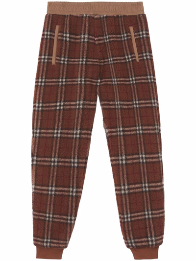 Burberry Tapered Checked Twill-trimmed Fleece Sweatpants In 褐色