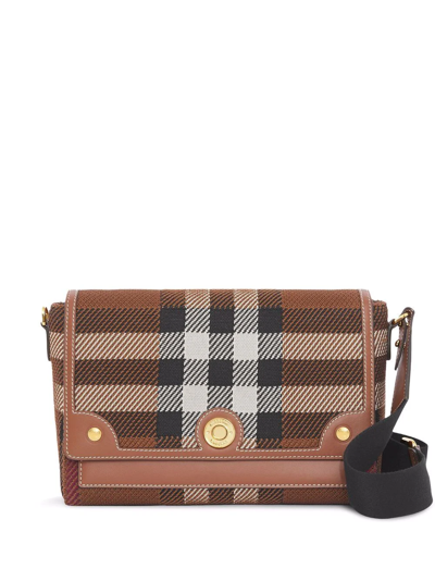 Burberry Note Knitted Check Pattern Crossbody Bag In Brown