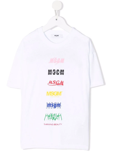 Msgm Kids' White T-shirt With Multicolor Print