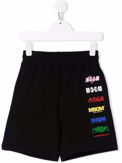 Msgm Kids' Logo-print Track Shorts In Black