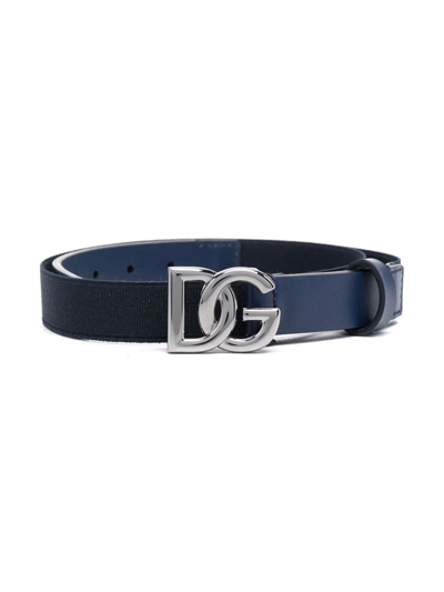 Dolce & Gabbana Kids' Logo-buckle Stretch Belt In Blue