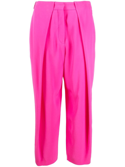 Balmain Pleated High-waisted Trousers In Fuchsia