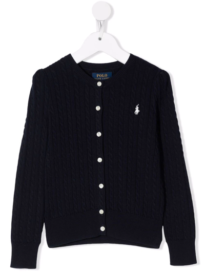 Ralph Lauren Kids' Polo Pony Knitted Cardigan In Blue