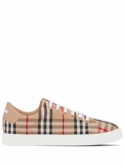 Burberry Vintage Check Lace-up Sneakers In Beige