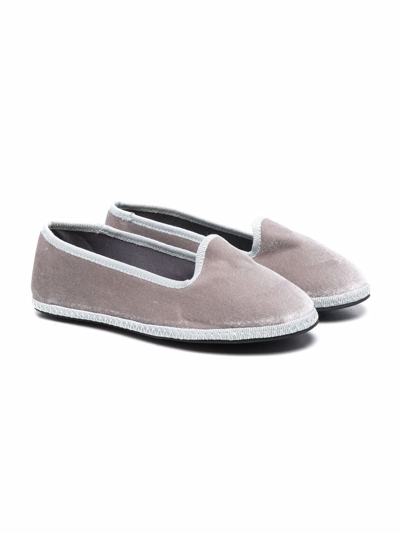 Siola Kids' Slip-on Velvet-effect Loafers In Grigio