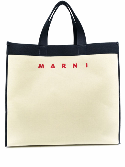 Marni Logo-print Tote Bag In Neutrals