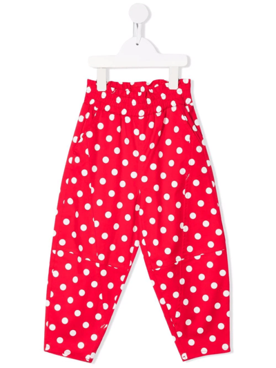 Monnalisa Polka-dot Straight-leg Trousers In Red + Cream