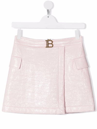 Balmain Teen Vinyl-look Wrap Skirt In Pink