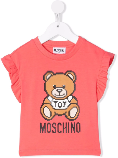 Moschino Kids' Teddy Bear-print Cotton T-shirt In Pink