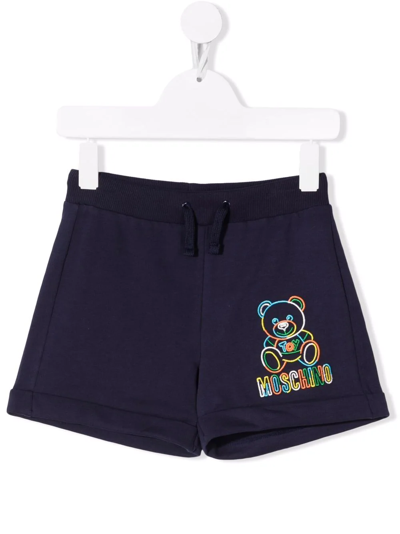 Moschino Kids' Teddy Bear-motif Track Shorts In Blue
