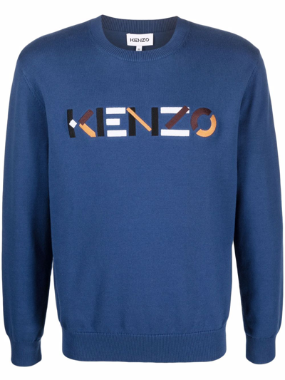 Kenzo Jumper With Embroidered Logo In Blue