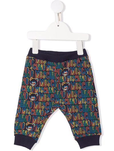 Moschino Babies' Logo-print Track Trousers In Blue