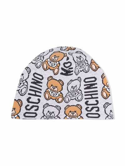 Moschino Kids' Teddy Bear-motif Cotton Beanie In Grey