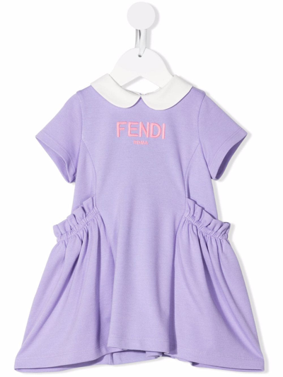 Fendi Babies' Logo-embroidered Flared Dress In Purple