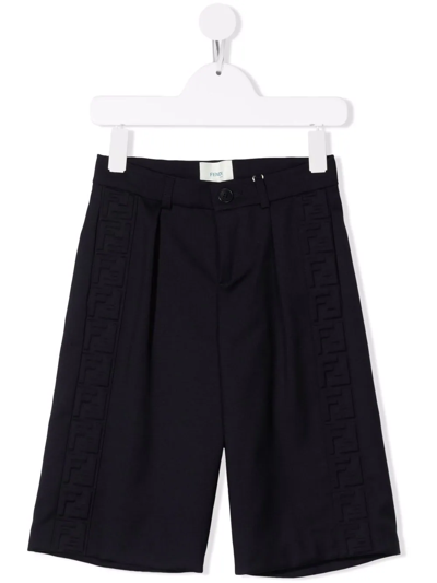 Fendi Logo-embossed Wool Shorts In Blue