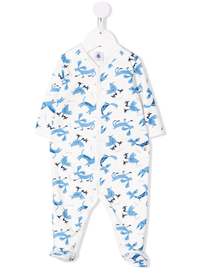 Petit Bateau Babies' Animal-print Logo Pyjamas In White