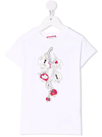 Simonetta Kids' Graphic-print Cotton T-shirt In White