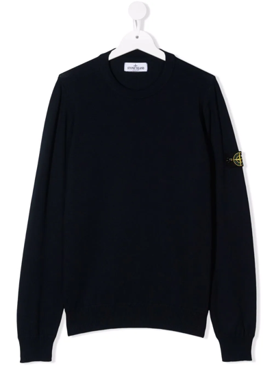 Stone Island Junior Teen Logo-patch Crew Neck Sweatshirt In Blue