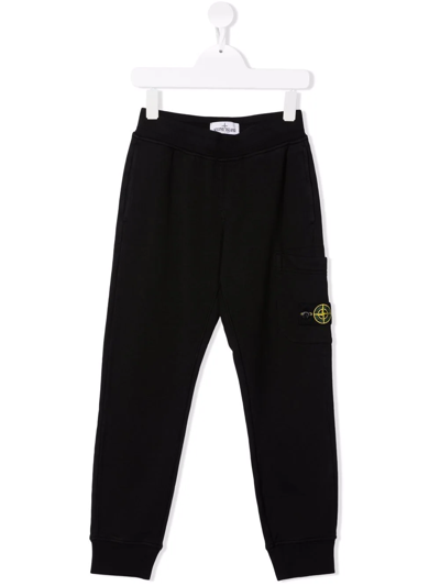 Stone Island Junior Teen Logo-patch Cotton Track Trousers In Black