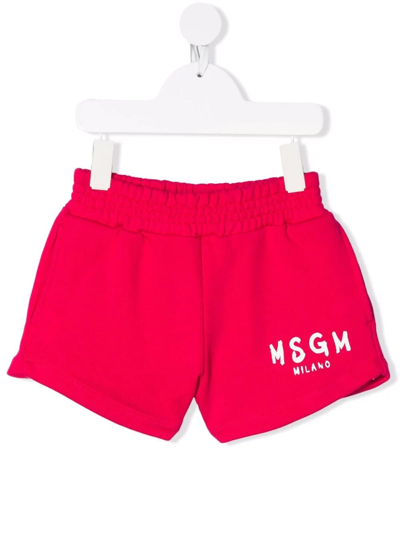 Msgm Kids' Logo-print Cotton Track Shorts In Pink