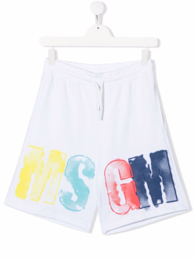 Msgm Kids' White Bermuda Shorts With Multicolor Print
