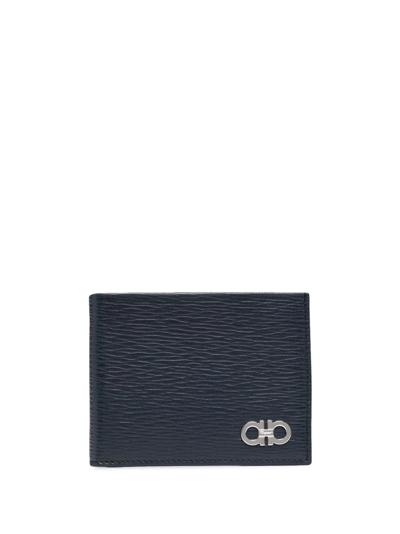 Ferragamo Gancini Bi-fold Leather Wallet In Blue