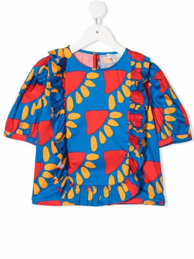 Stella Mccartney Kids' Abstract-print Ruffled Blouse In Blue