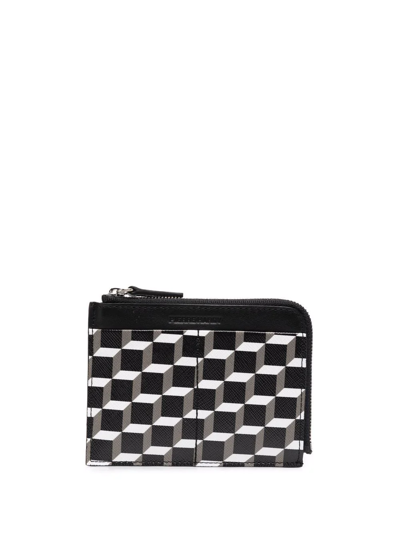 Pierre Hardy Monogram-print Zip-up Leather Wallet In Black