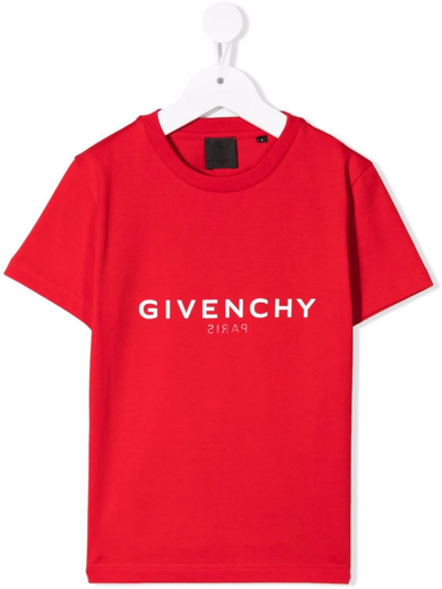 Givenchy Kids' Distressed Logo Print T-shirt In Red