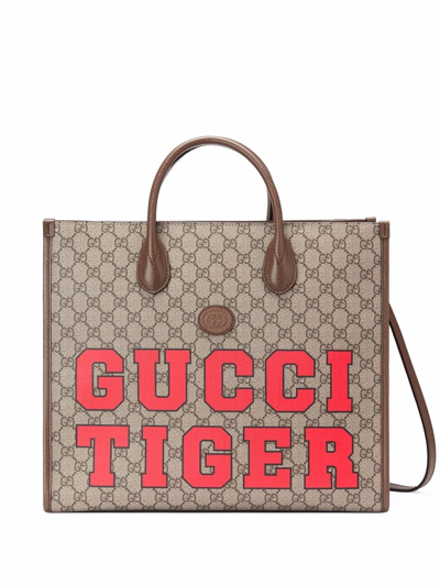 Gucci " Tiger" Tote Bag In Neutrals