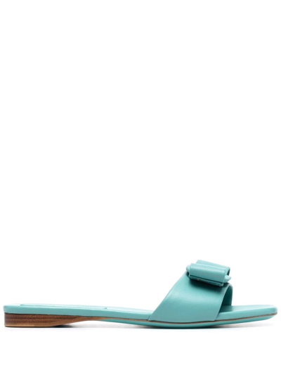 Ferragamo Embossed Bow-detail Sandals In Blue