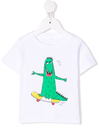 Stella Mccartney White T-shirt For Baby Boy With Green Crocodile