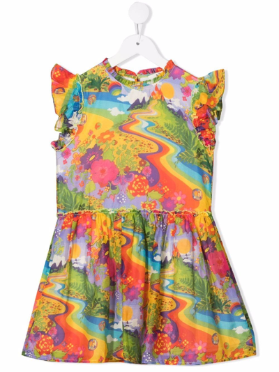 Stella Mccartney Kids' Printed Cotton And Silk Dress In Multicolor