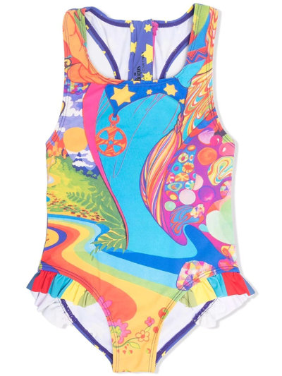 Stella Mccartney Kids' Girl's Allover Abstract One-piece Swimsuit In Blue